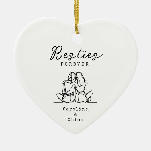 Best Friend Line Art Personalized Names Keepsake セラミックオーナメント (正面)
