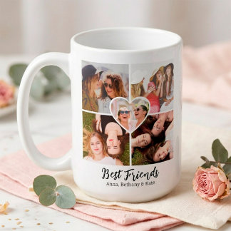 BEST FRIENDS オリジナル写真コラージュ&名前入り コーヒーマグカップ