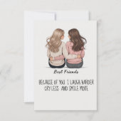 Best Friends Back View Hair & Outfit Illustration サンキューカード (正面)