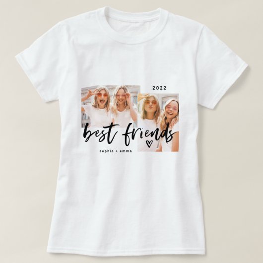 Best Friends | Casual Script and Two Photo Grid Tシャツ (デザイン正面)