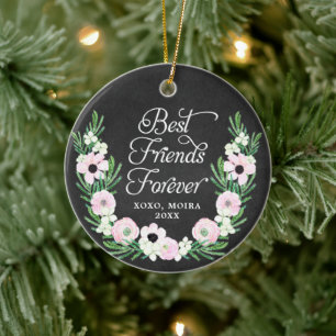 Best Friends Forever Personalized Rustic Floral セラミックオーナメント