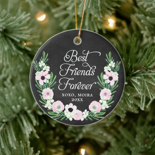 Best Friends Forever Personalized Rustic Floral セラミックオーナメント (ツリー)