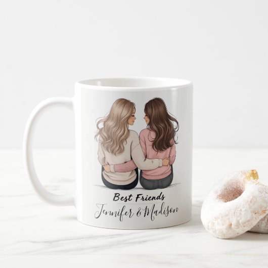 Best Friends Hair Illustration Mug – BFF Besties D コーヒーマグカップ (ドーナツ)