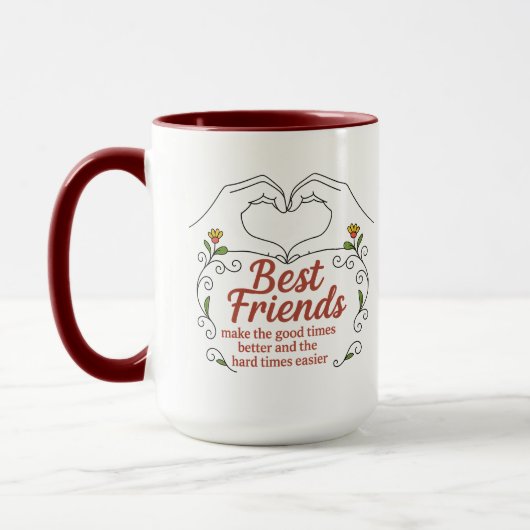 Best Friends Heart Hands Floral Quote Combo Mug マグカップ (左)