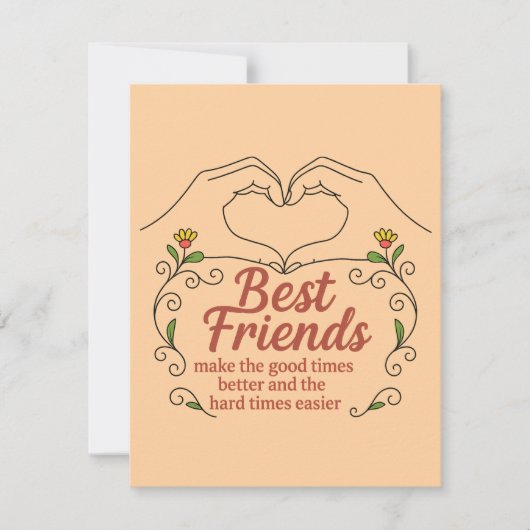 Best Friends Heart Hands Floral Thank You Card サンキューカード (正面)