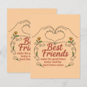 Best Friends Heart Hands Floral Thank You Card サンキューカード (正面/裏面)