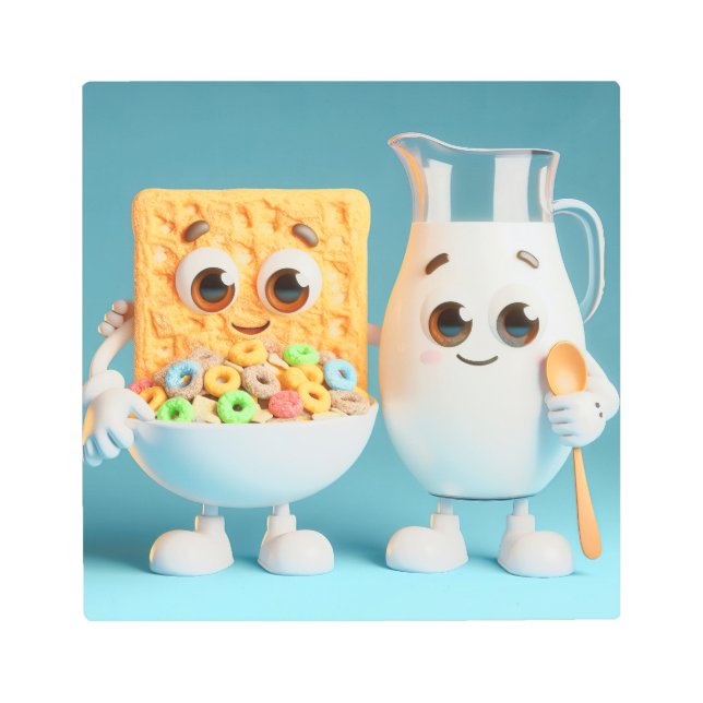 Best friends - milk and cereals 3d illustration メタルプリント (正面)
