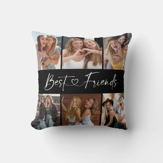 Best Friends Photo Collage Modern Script Heart クッション (正面)