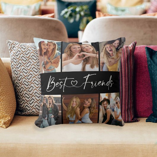 Best Friends Photo Collage Modern Script Heart クッション