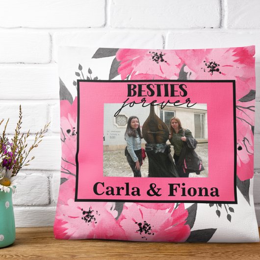 Best friends PHOTO Gift Pink Throw Pillow クッション