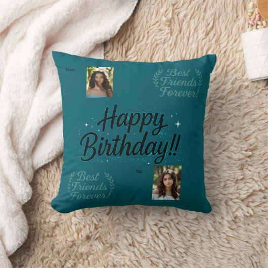 Best Friends Photo Gift Throw Pillow クッション (ブランケット)
