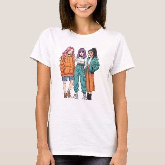 Best Friends Squad Girl Gang Anime Style Women's   Tシャツ (正面)