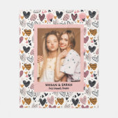 Best Friends Stylish BFF Pink Friendship Photo フリースブランケット (正面)