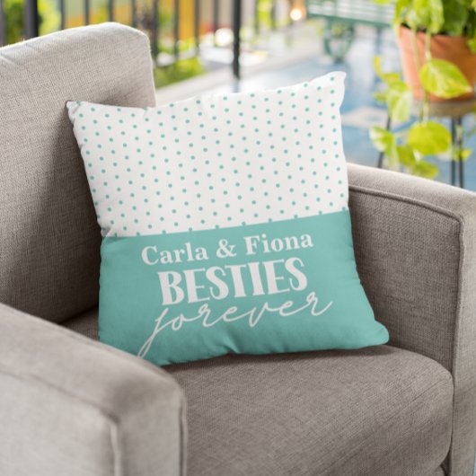 Best friends teal polka dots on Throw Pillow クッション