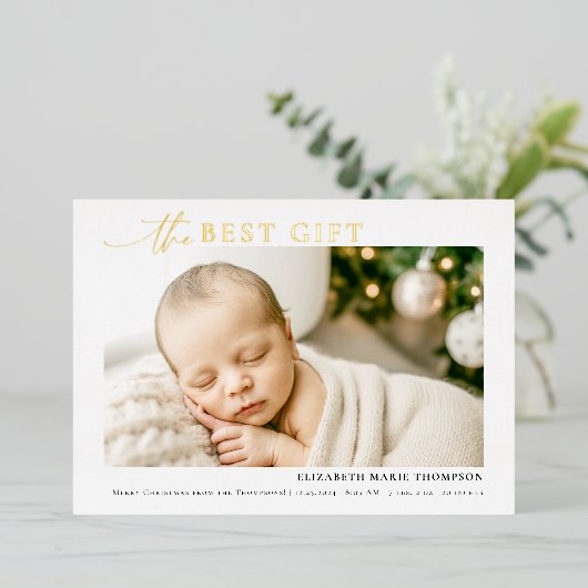 Best Gift Minimalist Calligraphy Christmas Baby 箔シーズンカード (立ち正面)