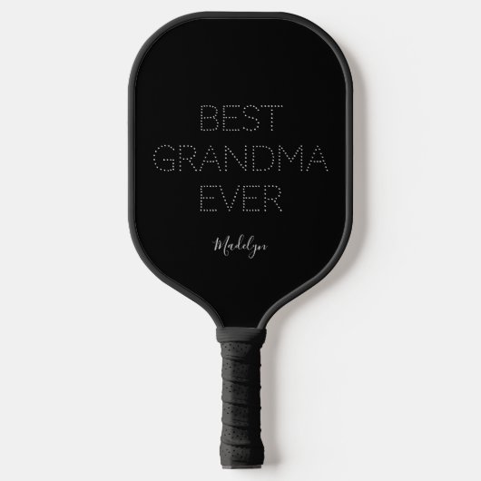 Best grandma ever black & white personalized name ピックルボールラケット (正面)