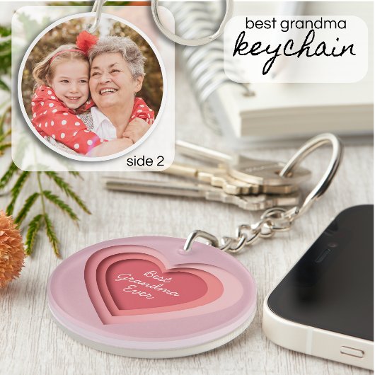 Best Grandma Ever Custom Photo Heart キーホルダー