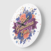 Best Grandma Ever Floral ラージ壁時計 (傾斜)