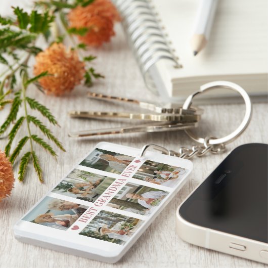 Best Grandma Ever Photo Collage – Gift with Hearts キーホルダー (正面右)