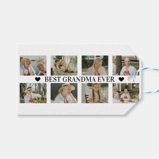 Best Grandma Ever Photo Collage – Gift with Hearts ギフトタグ (正面(横))