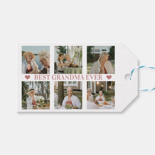 Best Grandma Ever Photo Collage – Gift with Hearts ギフトタグ (正面(横))