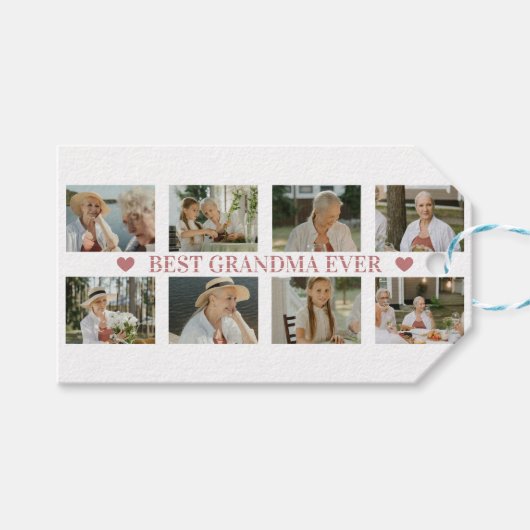 Best Grandma Ever Photo Collage – Gift with Hearts ギフトタグ (正面(横))