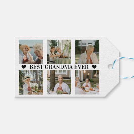Best Grandma Ever Photo Collage – Gift with Hearts ギフトタグ (正面(横))