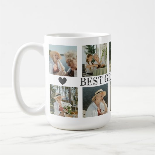 Best Grandma Ever Photo Collage – Gift with Hearts コーヒーマグカップ (左)