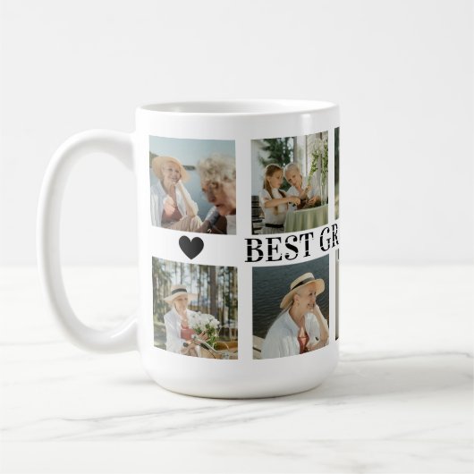 Best Grandma Ever Photo Collage – Gift with Hearts コーヒーマグカップ (左)