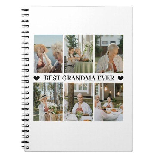 Best Grandma Ever Photo Collage – Gift with Hearts ノートブック (正面)