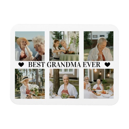 Best Grandma Ever Photo Collage – Gift with Hearts マグネット (横)