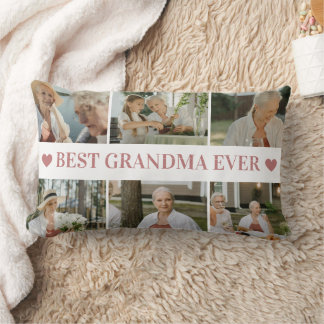 Best Grandma Ever Photo Collage – Gift with Hearts ランバークッション