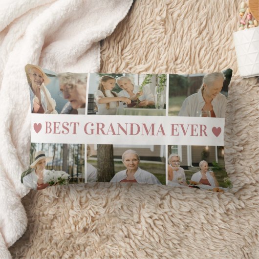 Best Grandma Ever Photo Collage – Gift with Hearts ランバークッション (ブランケット)