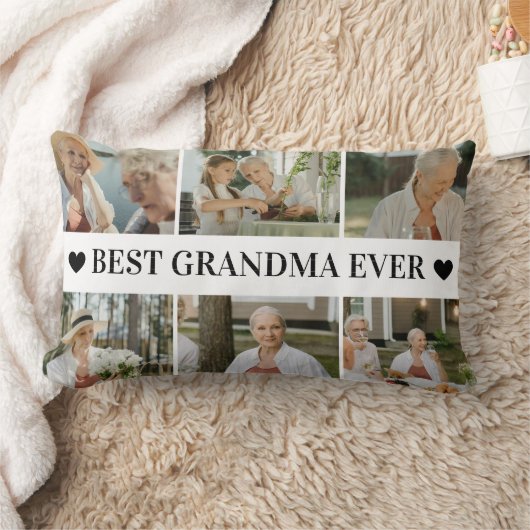 Best Grandma Ever Photo Collage – Gift with Hearts ランバークッション (ブランケット)