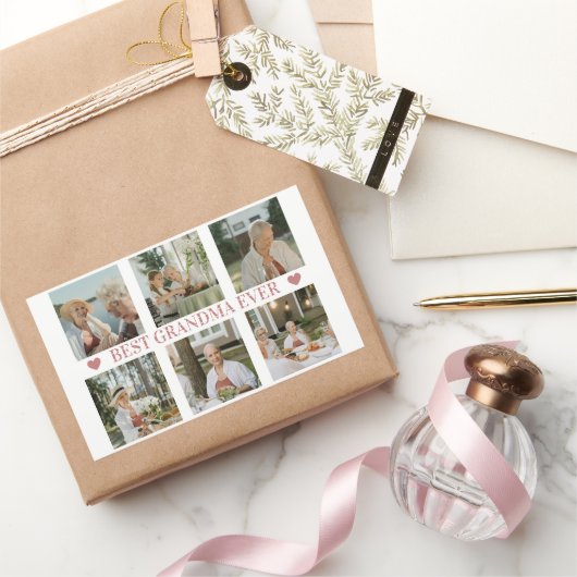 Best Grandma Ever Photo Collage – Gift with Hearts 長方形シール (ギフト)