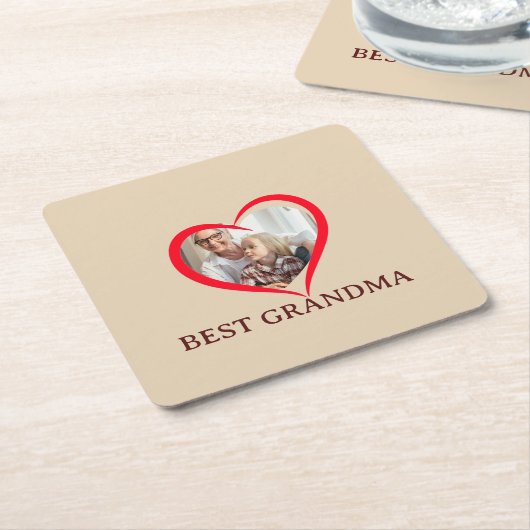 Best Grandma Personalized Photo Paper Coaster Gift スクエアペーパーコースター (アングル)