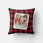 Best Grandpa Black and Red Plaid Photo クッション (裏面)
