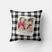 Best Grandpa Black and White Plaid Photo クッション (裏面)