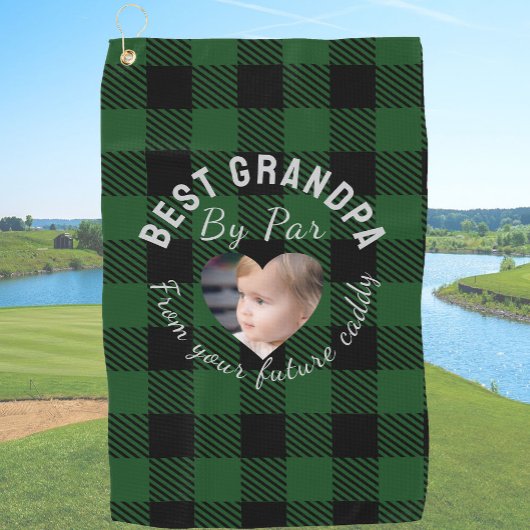 Best Grandpa Custom Kids Photo Green Buffalo Plaid ゴルフタオル