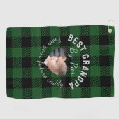 Best Grandpa Custom Kids Photo Green Buffalo Plaid ゴルフタオル (横)
