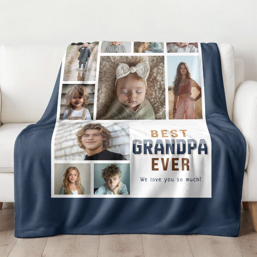 Best Grandpa Ever 10 Photo Collage フリースブランケット