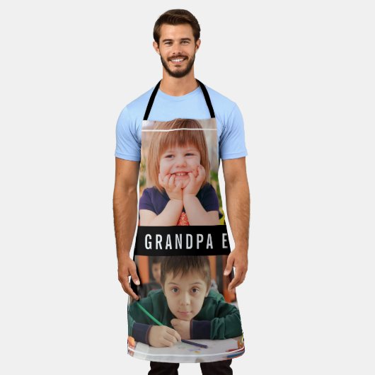 Best Grandpa Ever Grandkids 2 Photo Collage Black エプロン (着用した状態)