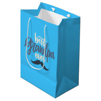 Best Grandpa Ever Mustache Blue Gift Bag ミディアムペーパーバッグ