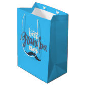 Best Grandpa Ever Mustache Blue Gift Bag ミディアムペーパーバッグ (裏面アングル)
