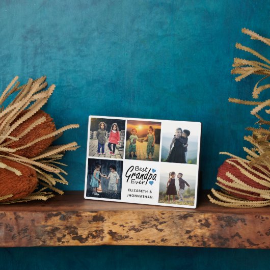 Best Grandpa Ever Script Blue Heart Photo Collage フォトプラーク (側面)