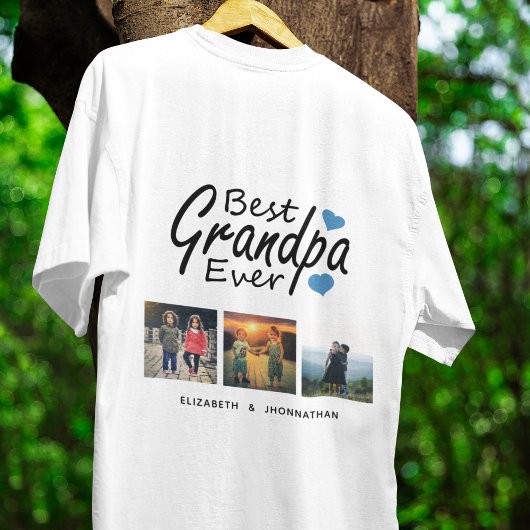 Best Grandpa Ever Script Name 3 Photo Collage Gift Tシャツ