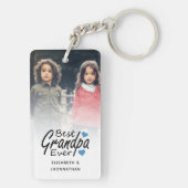 Best Grandpa Ever Script Name Blue Heart and Photo キーホルダー (裏面)