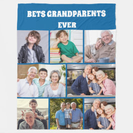 Best Grandparents Ever 8Photo Collage Chic Blue  フリースブランケット