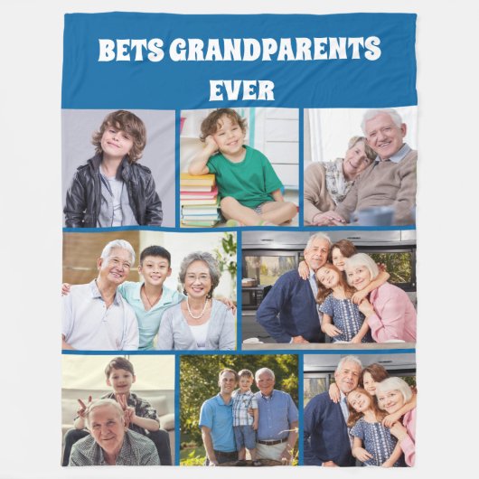 Best Grandparents Ever 8Photo Collage Chic Blue  フリースブランケット (正面)