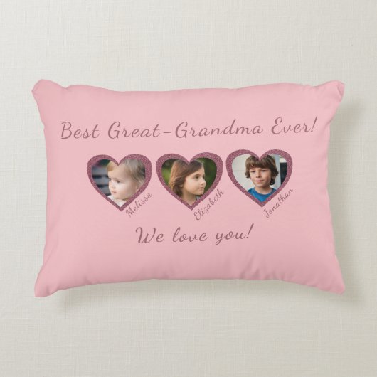 Best Great Grandma Custom Three Photo Template  アクセントクッション (正面)